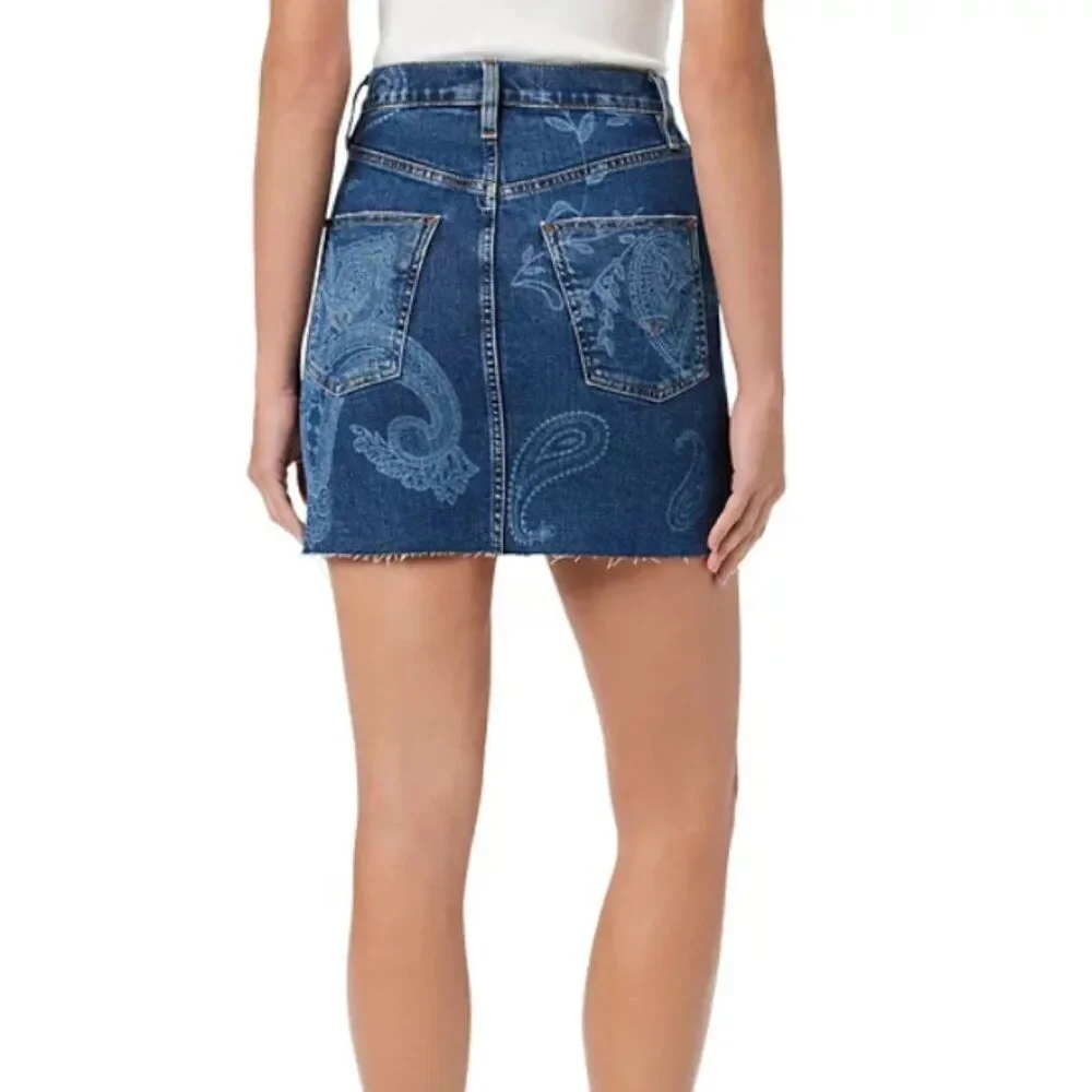 Size 10 Waist 30 Hudson Viper Paisley Cut Off Raw Hem Mini Indigo Jean Skirt